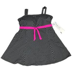 A Shore Fit Swimwear Polk Dots White Dots on Black Pink Lace Womens Size 22W